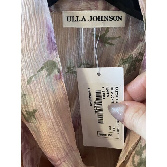 NWT ULLA JOHNSON Pink Marion cold shoulder silk midi ruffle dress size 2 - Picture 12 of 13